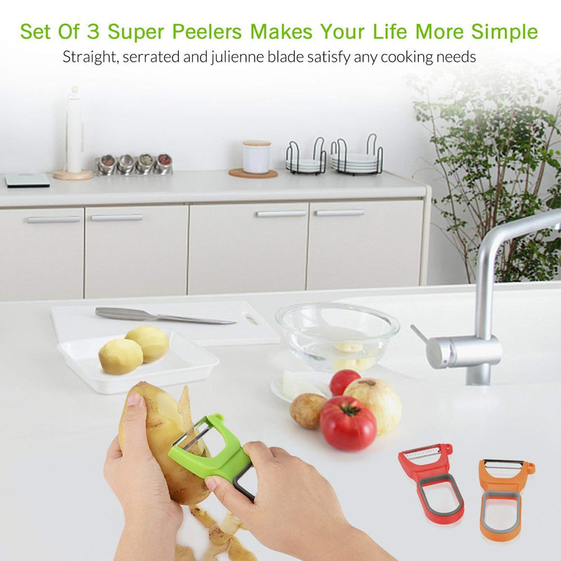 Potatoes Vegetables and Fruit Peelers Set of 3 Kitchen Stainless Steel Slicer for Tomato Carrot Potato Apple