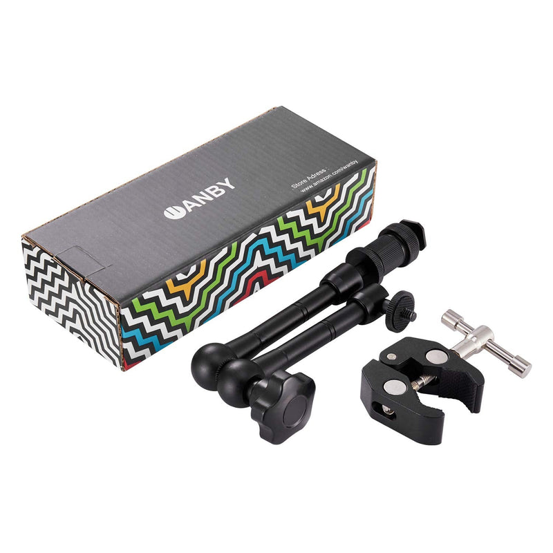 WANBY 11 Inch Articulating Friction Magic Arm Adjustable w/Hot Shoe Mount 1/4'' Tripod Screw for Camera Rig, LCD Monitor, LED Flash Lights (11'Arm & Clip)