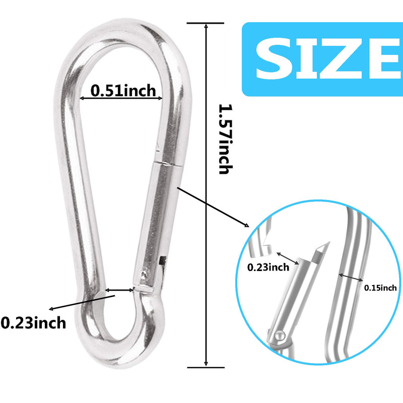 Spring Snap Hook, Pasuwisma 304 Stainless Steel Carabiner Steel Clips Silver Keychain Heavy Duty Quick Link for Camping Hiking Traveling Fishing (12, 1.57 inch)