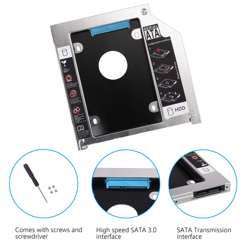 eSynic Hard Drive Caddy Tray 2.5" 2nd HDD SDD Kit 9.5mm SATA HDD SSD Adapter Optical Bay Drive Slot for Pro Unibody 13 15 17 SuperDrive DVD Drive Replacement Only