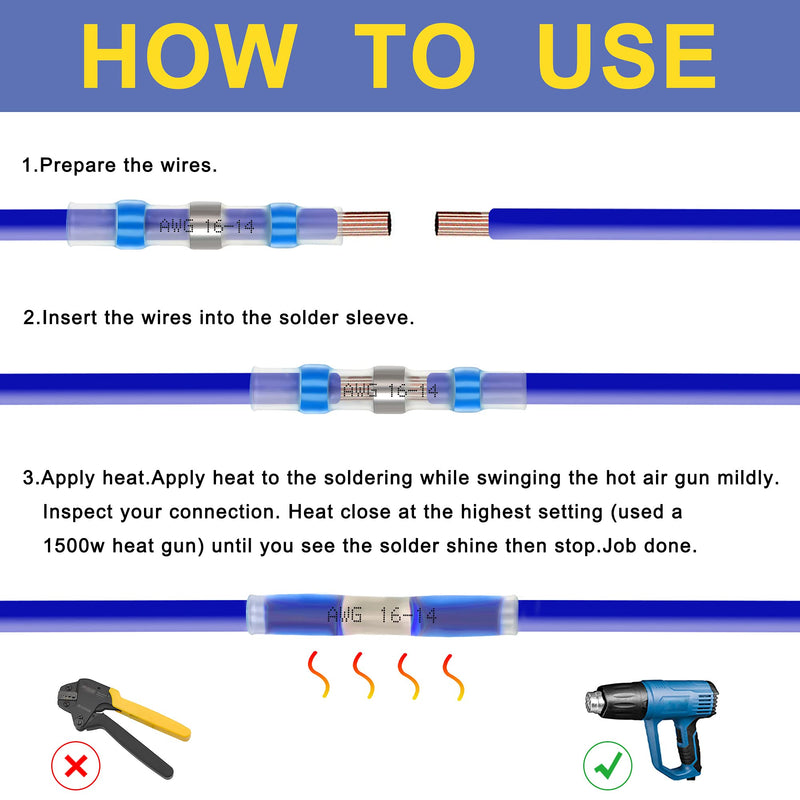 500PCS Blue Solder Seal Wire Connectors AWG16-14,haisstronica Marine Grade Waterproof Solder Wire Connectors,Heat Shrink Butt Connectors,Insulated Butt Splice Electrical Connectors AWG 16-14 Blue 500