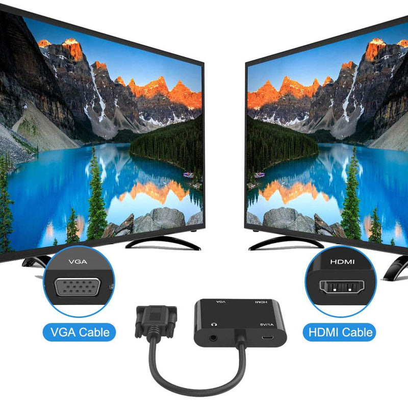 LOKEKE VGA to HDMI VGA, GrayRabbit VGA to HDMI VGA Adapter with Audio Cable and USB Cable for Computer, Desktop, Laptop, PC, Monitor, Projector, HDTV