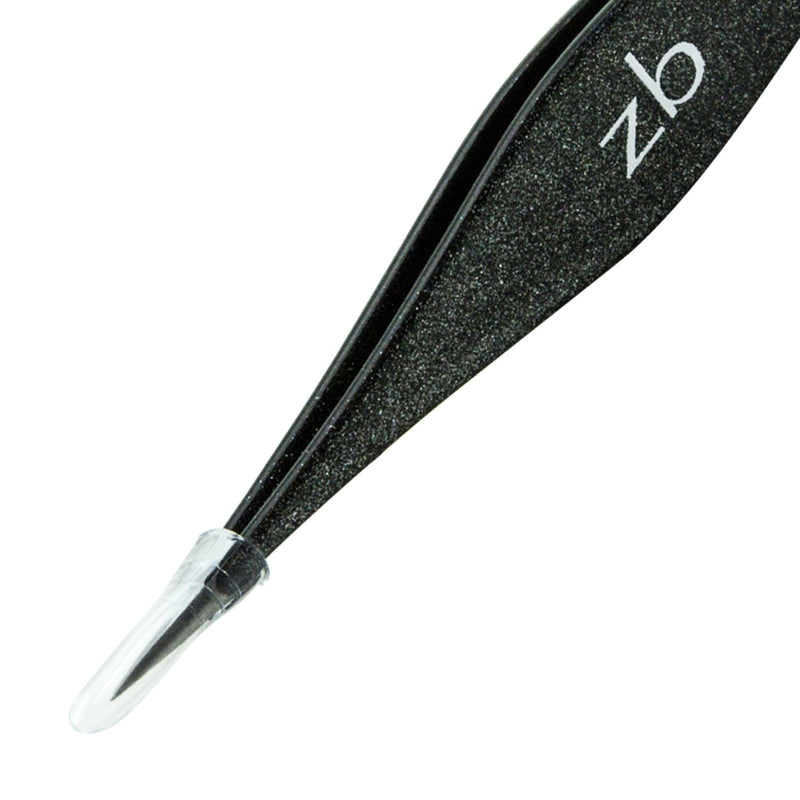 Ingrown Hair Tweezers by Zizzili Basics - Surgical Grade Stainless Steel Fine Pointed Tweezers - Precision Aligned Tips for Splinter, Eyebrow & Facial Hair Removal - with Bonus Tip Guard & Carry Pouch Black