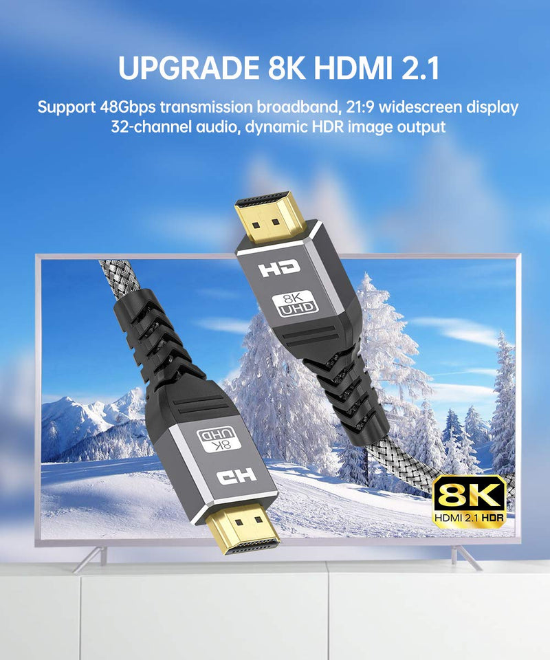 8K HDMI 2.1 Cable 3Ft,ALLEASA Ultra High Speed 8K@60Hz,4K@120Hz@144Hz DSC,HDR UHD 7680×4320,eARC HDR10+,HDCP 2.2&2.3,Compatible with PS5/PS4/PS3(Gray) 3 FT GREY