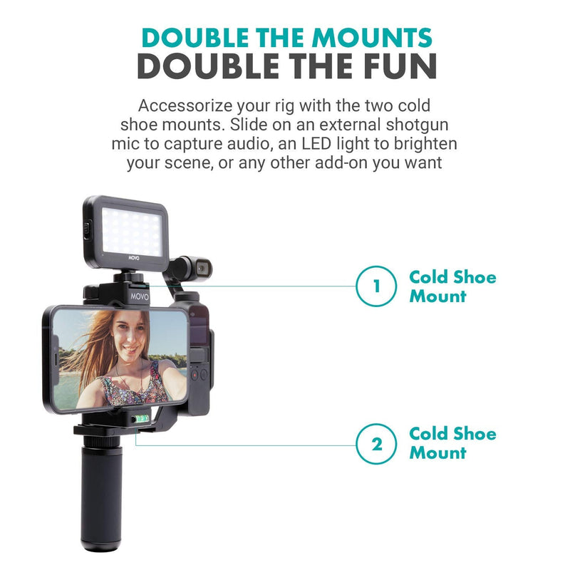 Movo OPR-50GL Video Rig Compatible with The DJI OSMO Pocket - Includes Universal Smartphone Mount, Grip Handle, and LED Video Light - OSMO and Smartphone Video Rig with High Power LED Light Bundle