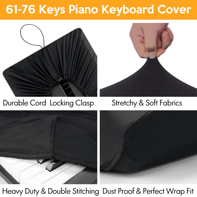 Piano Keyboard Dust Cover, 61 Keys Piano Music Keyboard Cover, Stretchy Electronic Keyboard Piano DirtProof Cover, Piano Keyboard Cover With Durable Elastic & Cord Lock, Black 61 to 76 Keys