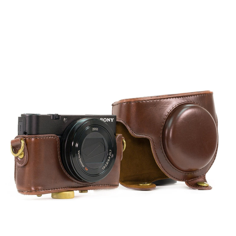 MegaGear Ever Ready Leather Camera Case Compatible with Sony Cyber-Shot DSC-RX100 VI, DSC-RX100 V, DSC-RX100 IV, DSC-RX100 III Dark Brown