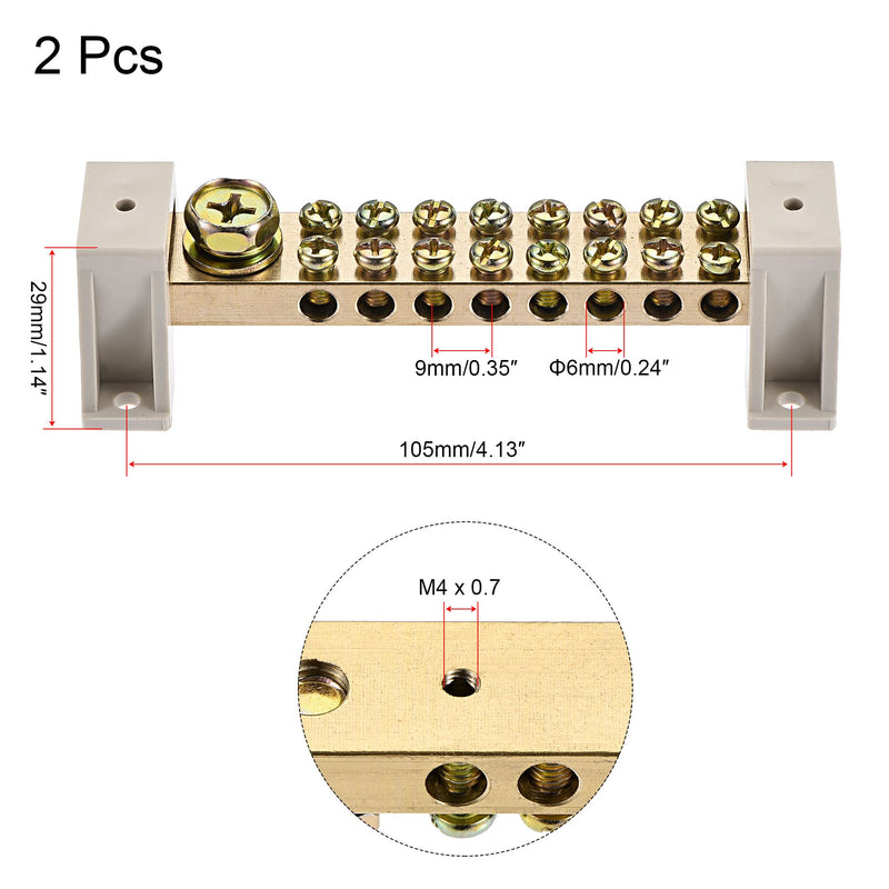 MECCANIXITY Terminal Ground Bar Screw Block Barrier Brass 17 Positions with Bracket for Electrical Distribution 2 Pcs