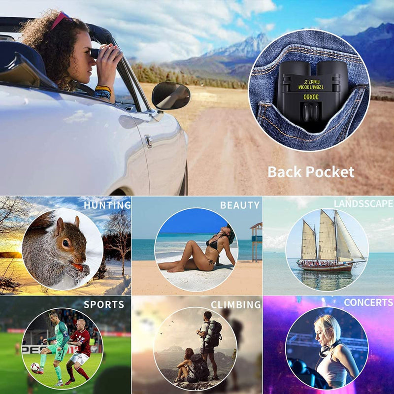 [AUSTRALIA] - 30x60 Binoculars for Adults Compact, Mini Binoculars for Adults Kids Bird Watching Hiking Wildlife Hunting Portable Pocket Size Fogproof Waterproof Binoculars Telescope for Travelling 