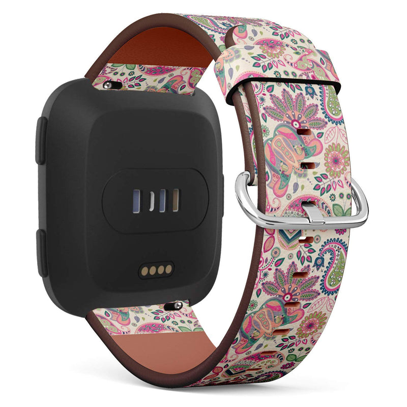 Compatible with Fitbit Versa, Versa 2, Versa Lite, Leather Replacement Bracelet Strap Wristband with Quick Release Pins // Paisley Floral