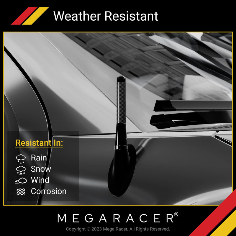 [AUSTRALIA] - Mega Racer 3" 76 mm Carbon Fiber Polished Finish Black Short Automotive Antenna with Internal Copper Coil AM FM Compatible for Car and Truck Vehicle, 1 Piece 