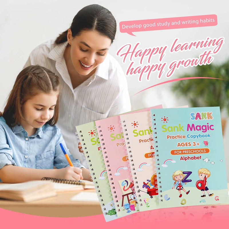 Sank Reusable Practice Copybook for Kids - The Print Handwiriting Workbook-Reusable Writing Practice Book (Alphabet Book with Pen) Alphabet+Pen