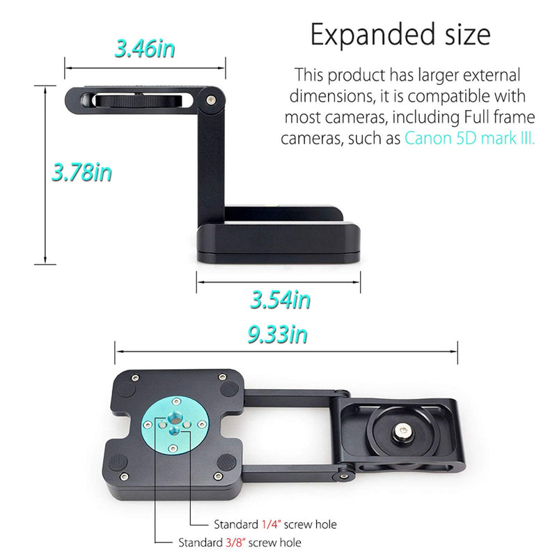 Z Type Tilt Tripod Head-INNOREL ZH5 CNC Aluminum Alloy All Metal Flexible Folding Z Pan with 1/4" and 3/8" Screw,Max Load 6.61lb for Canon Nikon Sony DSLR Camera