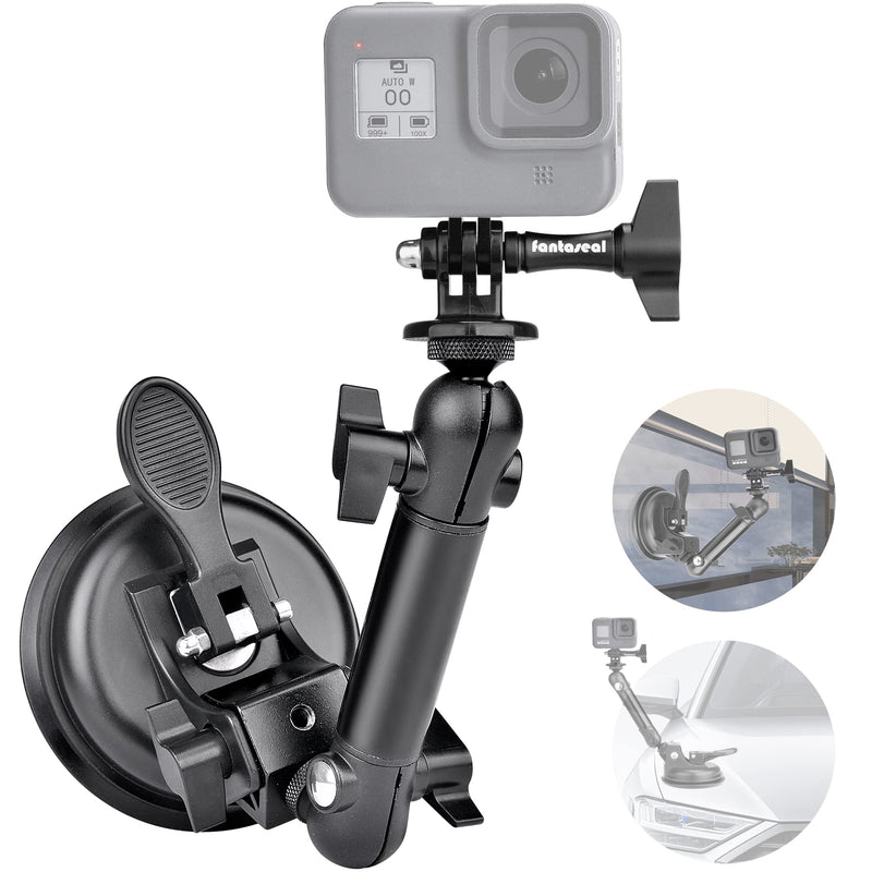 Super Ø90mm Adjustable Dual-Ball Head Action Camera Camcorder Phone Dashcam Suction Cup Race Car Mount Vehicle Cab Cockpit Windscreen Window Holder for GoPro Sony iPhone Hi-Speed Time Lapse Vlogging Camera suction cup mount