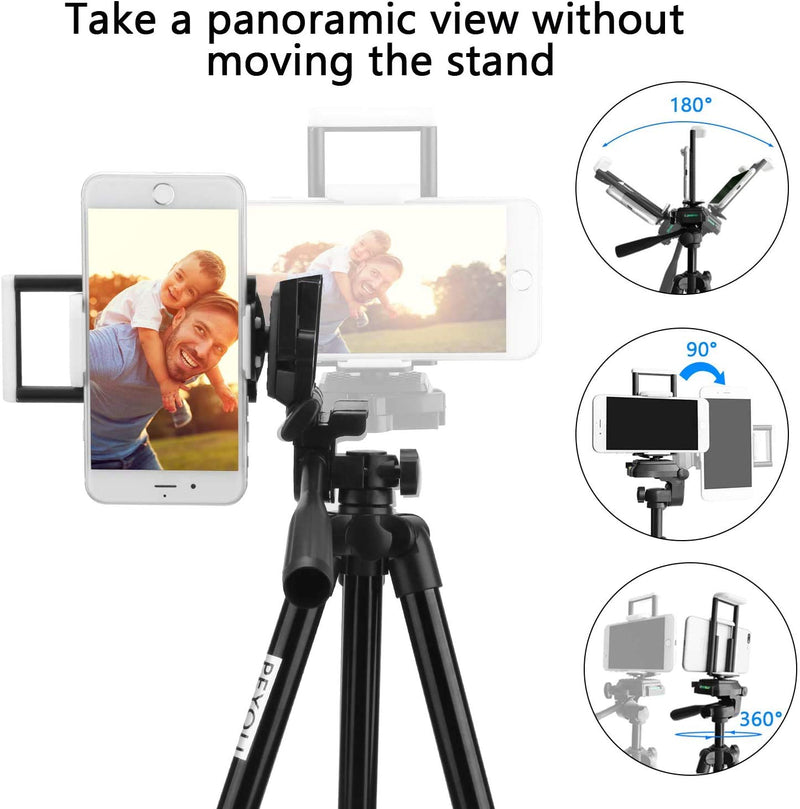 PEYOU Compatible for iPad iPhone Tripod, 55" Lightweight Aluminum Phone Camera Tablet Tripod + Wireless Remote + Universal 2 in 1 Mount Holder for Smartphone,Tablet (Black) Black