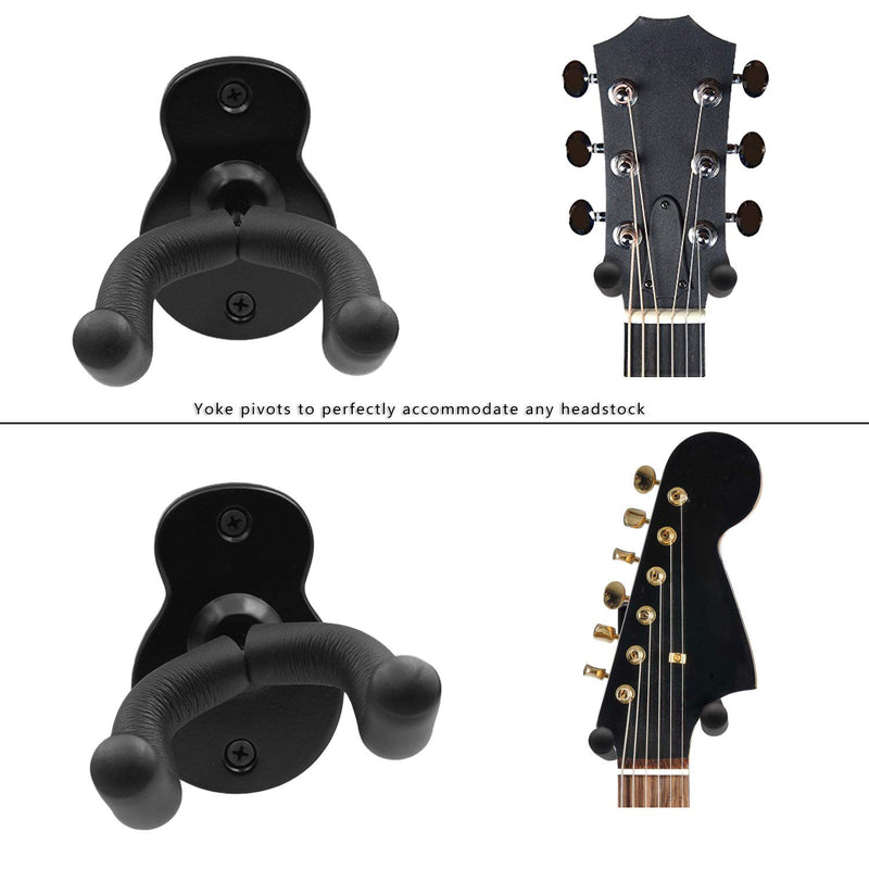 Guitar Hanger Wall Mount 2 Pack hook Metal Holder Black for Acoustic Electric Bass Guitars Ukulele and More Instruments