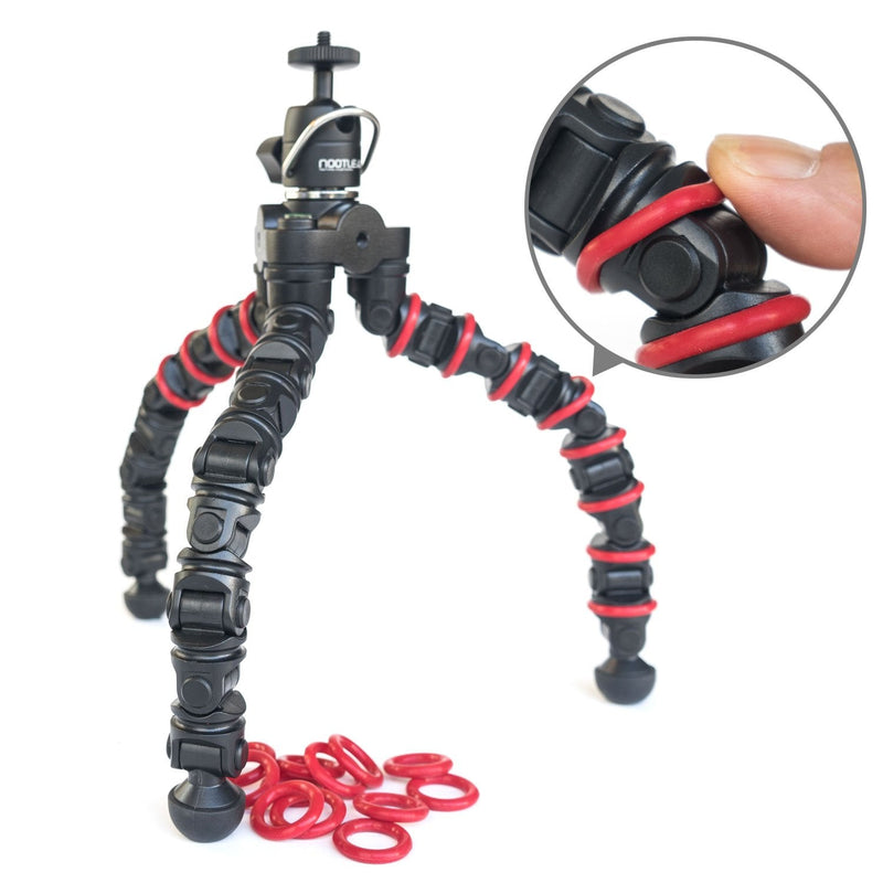 Grifiti Nootle Recon 9 Inch Flexible Black Arm Leg 1 Pack 1/4 20 Threaded Male Female Black Removable Red Grip Rings for Cameras, Videos, Clamps, Phone and Tablet Mounts