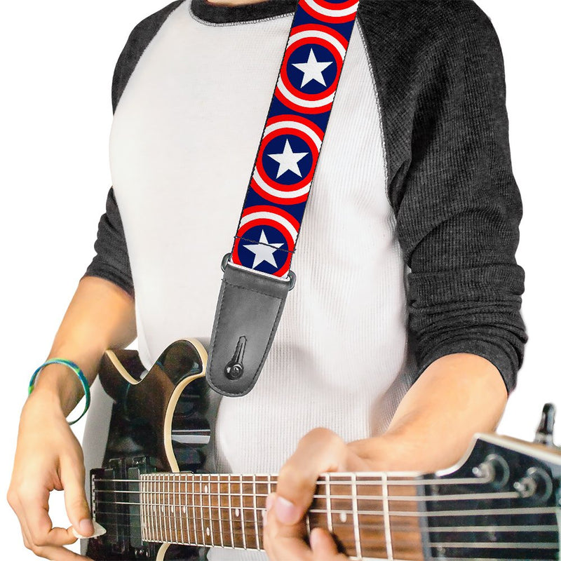 Buckle-Down Guitar Strap - Captain America Shield Repeat Navy - 2" Wide - 29-54" Length