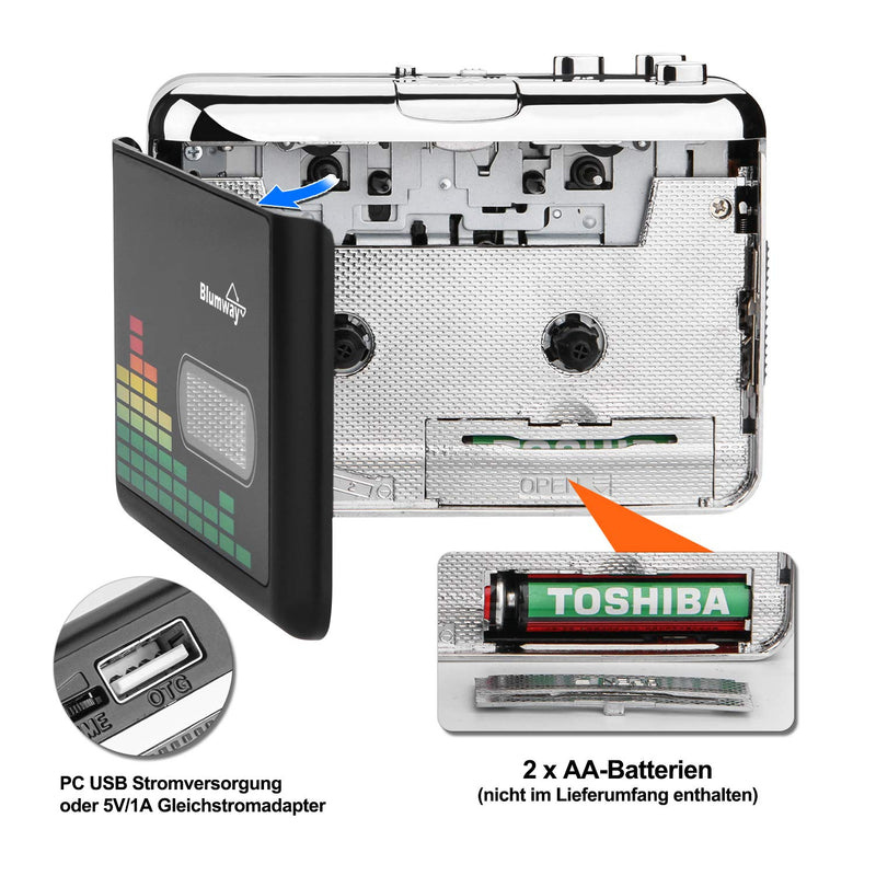 BlumWay Cassette to MP3 converter, portable cassette player via USB Drive, digital cassette converter Audio Music Tape to MP3 Converter Player with Earphone, No Need Computer PC000249