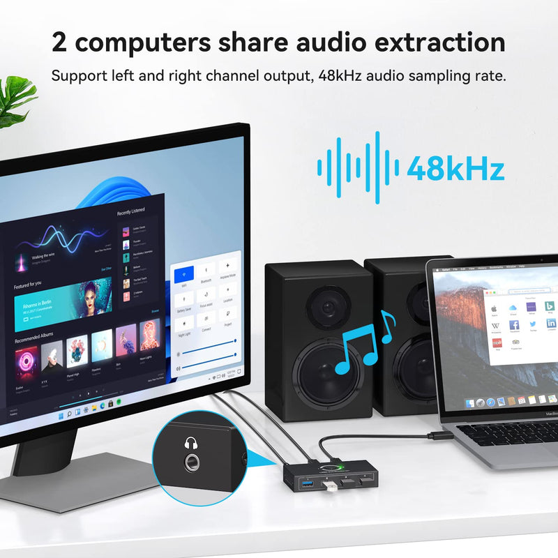 USB 3.0 Switcher Selector 2 Computers Share 4 USB 3.0 Devices1 3.5mm Audio USB KVM Switcher for Keyboard Mouse Printer Scanner Hard Drivers Headsets Black