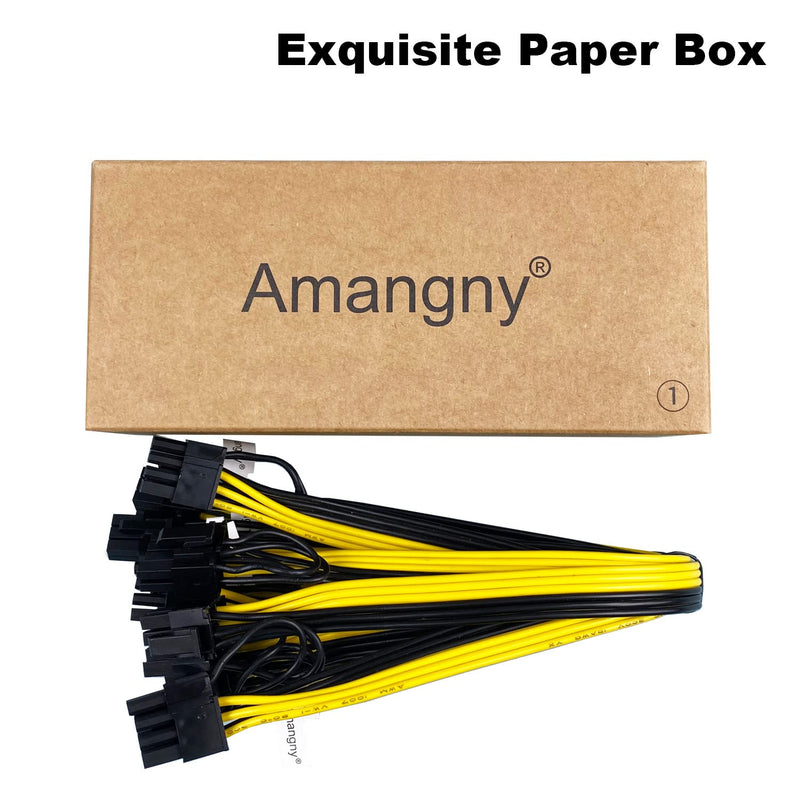 Amangny 6 Pack PCI-E 6 Pin Male to 8(6+2) Pin Male GPU PCIe Extension Power Cable BTC Miner PCI Express 6 Pin to 8 Pin Adapter 12.6 inch(32cm)