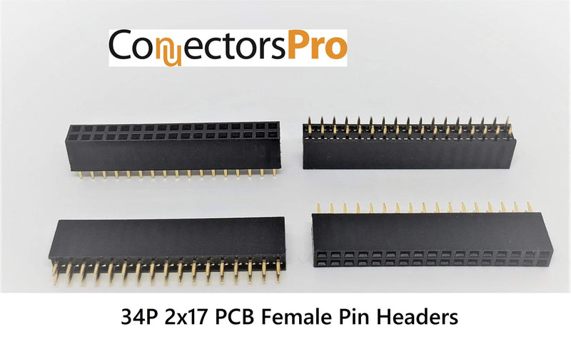 Connectors Pro 25-Pack 34P 2.54mm 0.1" Pitch PCB Female Pin Headers 2x17 Dual Rows 34 Pins Female Sockets to Male Straight PCB DIP, Double Rows PC Board Through-Board Strip 2x17-34P-25PK