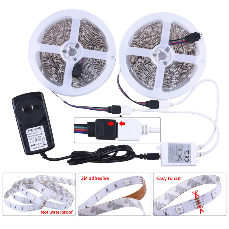 [AUSTRALIA] - LED Strip Lights 32.8ft RGB 5050 Tape Light 12V Color Changing Rope Light Kit with RF Remote Power Plug-in Dimmable Flexible Non-Waterproof Indoor Lighting for Bedroom Kitchen Party Christmas Rgb-non-waterproof 32.8FT/10M 