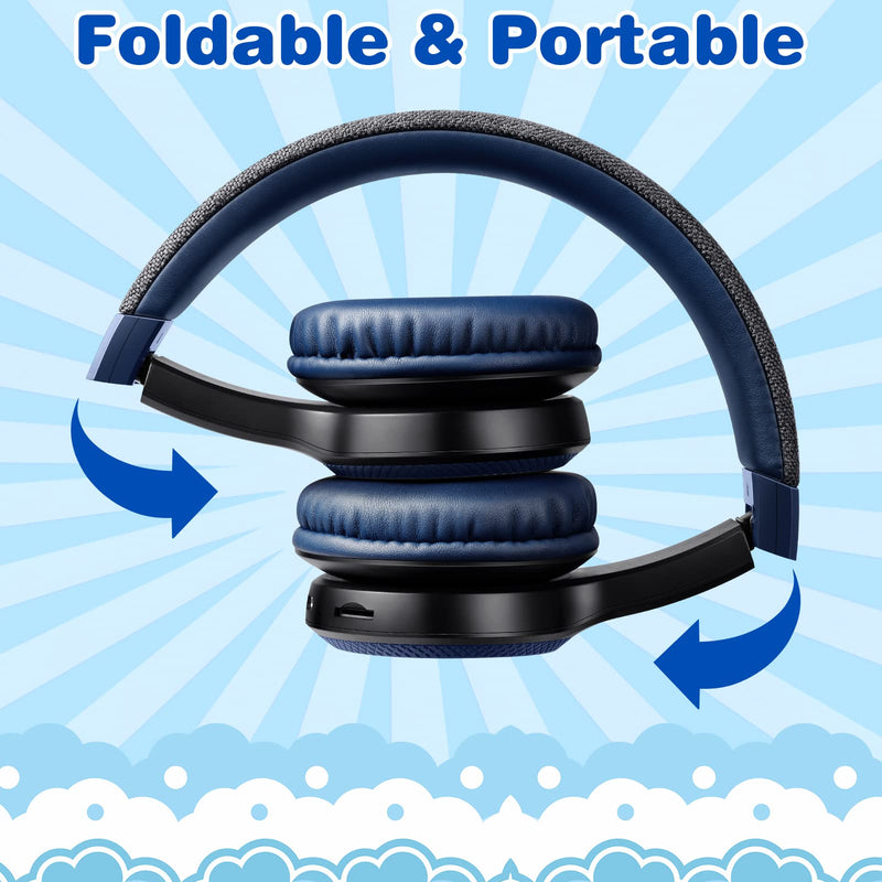 Kids Blutooth Headphones with mic, Colorful LED Lights, Stereo Sound, Bluetooth5.0, Foldable On-Ear Children Wireless/Wired Headphones Fit for Kids Teens Adults (Black&Blue) Blue