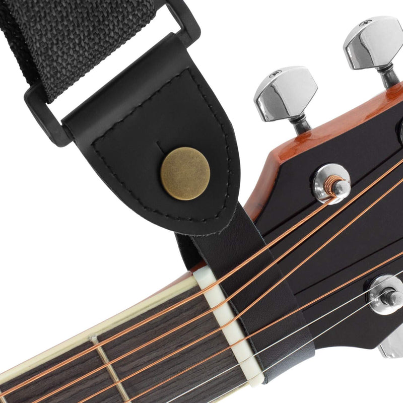 TIGER STP70-BK | Guitar Headstock Tie Strap Hook | with Metal Button | for Acoustic, Electric Guitars, Ukuleles, Banjos | Black