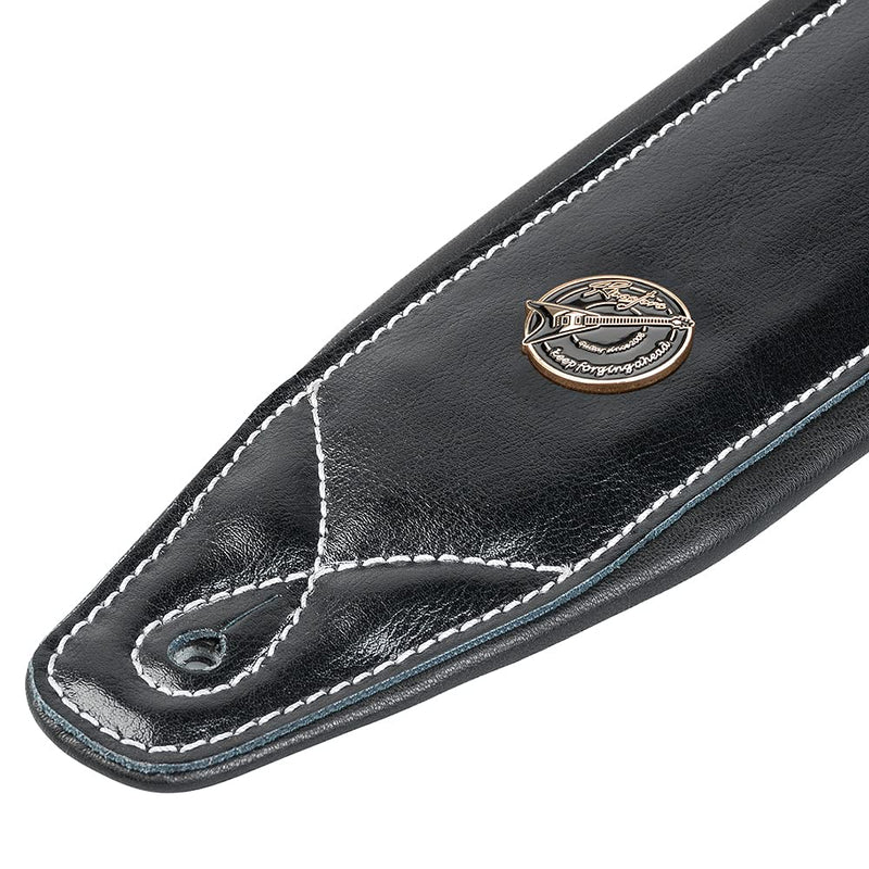 [AUSTRALIA] - Guitar Strap Leather 3 Inch Wide Full Grain Padded Soft Leather Strap for Acoustic, Electric and Bass Guitars (Black) Black 