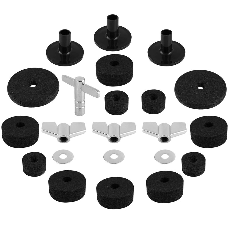 22 Pieces Cymbal Replacement Accessories Including Black Cymbal Felts, Hi-Hat Clutch Felt, Hi Hat Cup Felt, Cymbal Sleeves with Base, Wing Nuts and Cymbal Washer