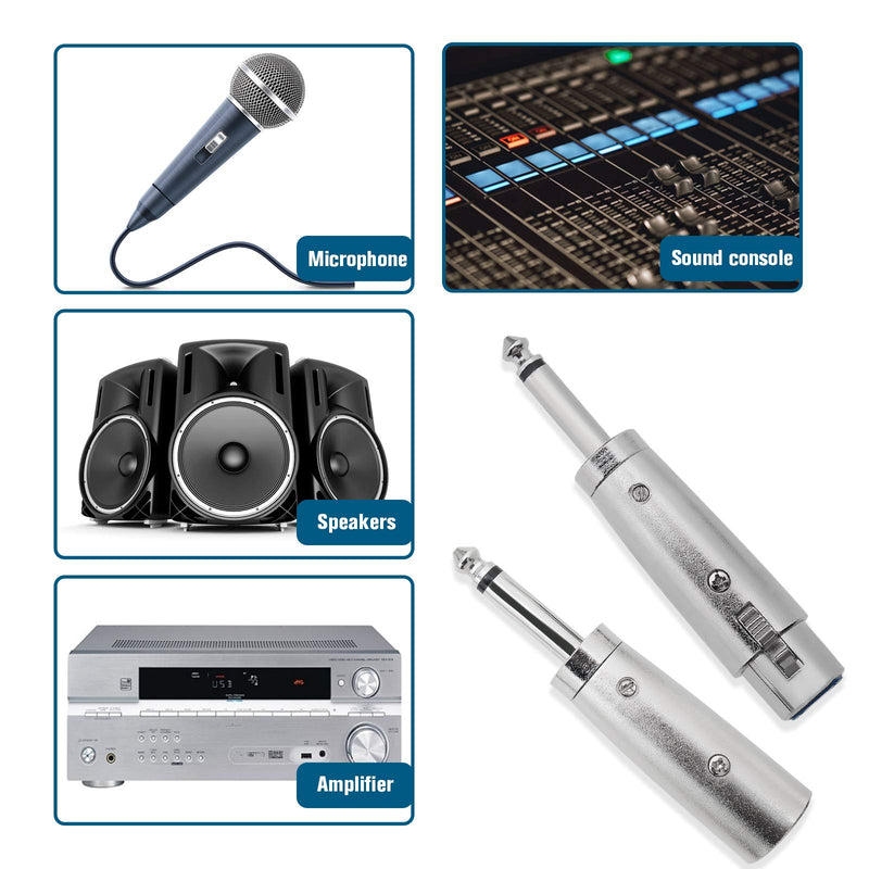 4Pcs 3-Pin XLR to 1/4 Microphone Audio Adapters, 3 Pins XLR Socket to 6.35mm Male Jack Mono Plug Conversion Connector Silver XLR Female & Male