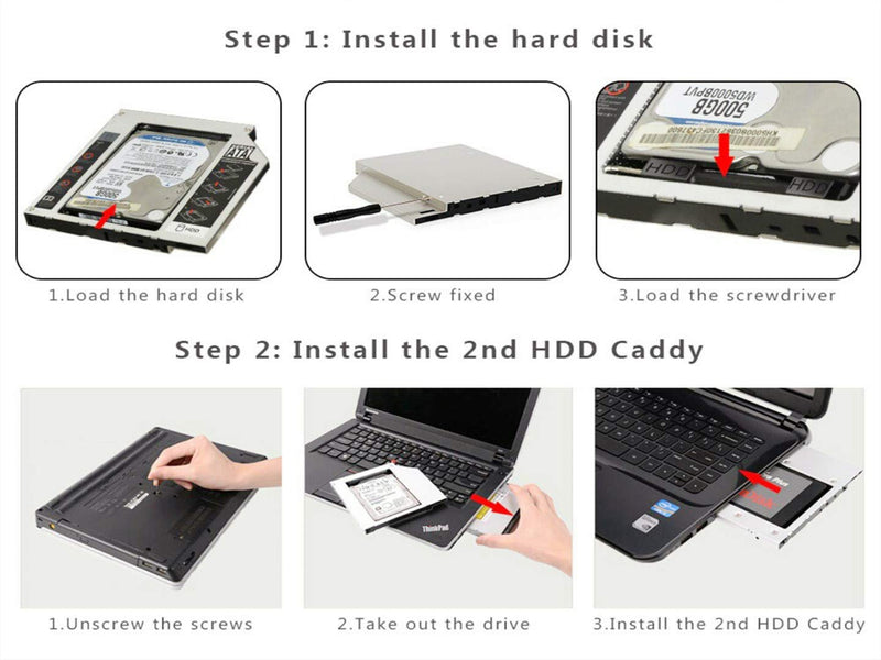 OSGEAR 2.5" 9.5mm 2nd Box Caddy Bay SATA HDD SSD to BD DVD CD RW Drive Tray ODD Laptop Hard Disk for ASUS ACER Toshiba Samsung 9.5mm SATA