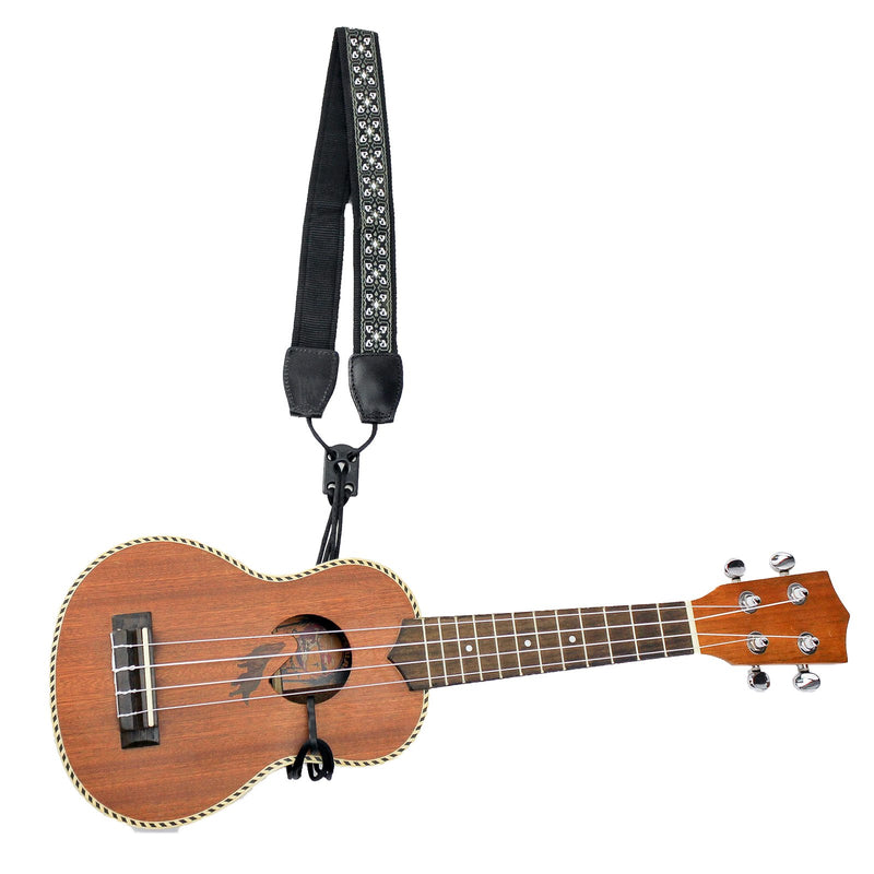 Walker & Williams UK-26 Grey, White & Black Woven Cotton & Nylon Adjustable Ukulele Strap for Any Size Uke