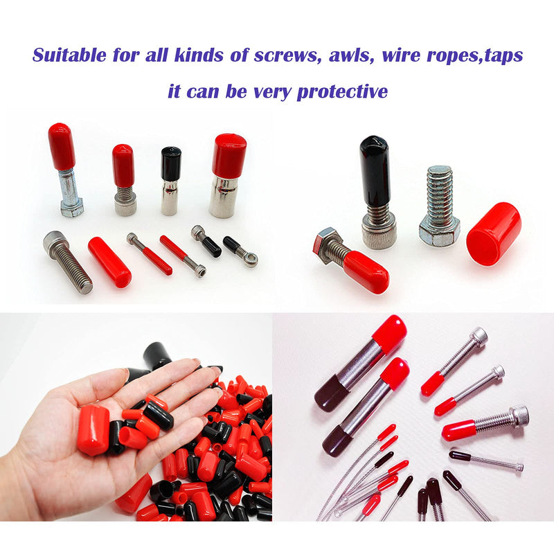 [AUSTRALIA] - 200 Pieces Rubber End Caps Assortment Kit Vinyl Flexible Bolt Screw Rubber Caps Thread Protector End Safety Cover Multi-Purpose,9 Sizes Form 2/25" to 4/5" (Red & Black) 