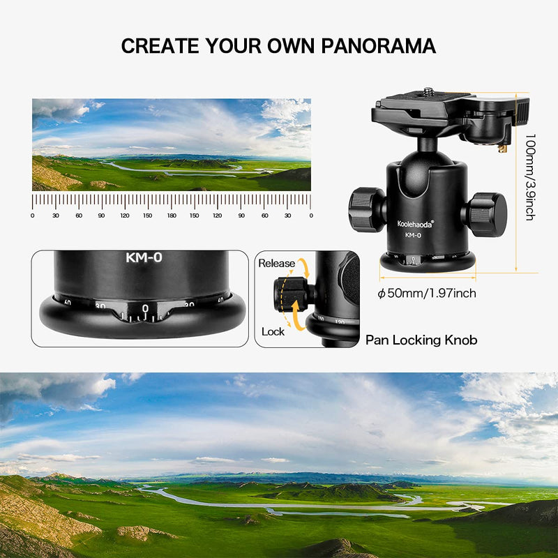 koolehaoda KM-0 Tripod Ball Head Metal Camera Tripod Head with Quick Release Plate 360° Panoramic Shooting for Canon Sony Nikon DSLR Cameras and Monopod.