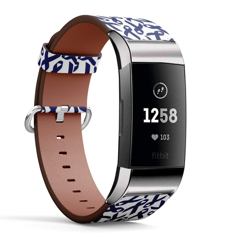 Compatible with Fitbit Charge 4 / Charge 3 / Charge 3 SE - Leather Watch Wrist Band Strap Bracelet with Stainless Steel Adapters (Colon Cancer Awareness)