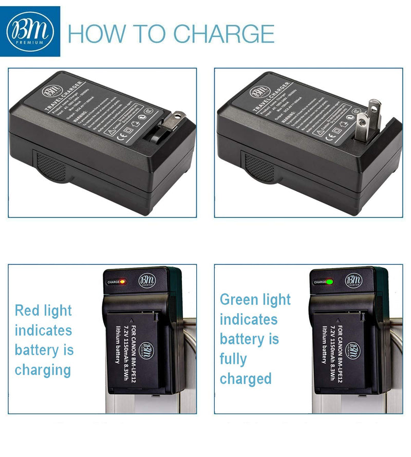 BM Premium 2-Pack Of LP-E12 Batteries and Charger for Canon EOS-M, EOS M2, EOS M10, EOS M50, EOS M50 II, EOS M100, EOS M200, SX70 HS, Rebel SL1 Camera