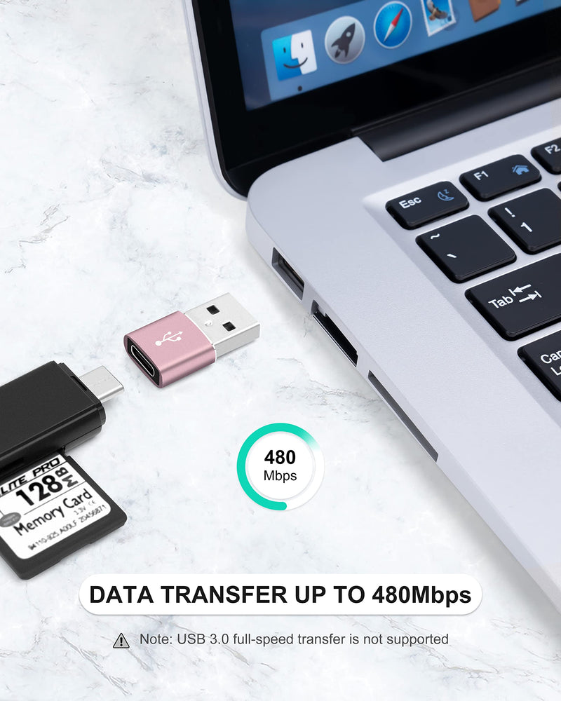 Upgraded USB C Female to USB A Male Adapter,Type C to USB A Charger Cable Converter for Apple iWatch 7 AirPods,MacBook,iPhone 11 12 13 14 Pro Max,iPad Mini 6,Samsung Galaxy S20 S21 S22 (3Pack RG) Rose Gold*3