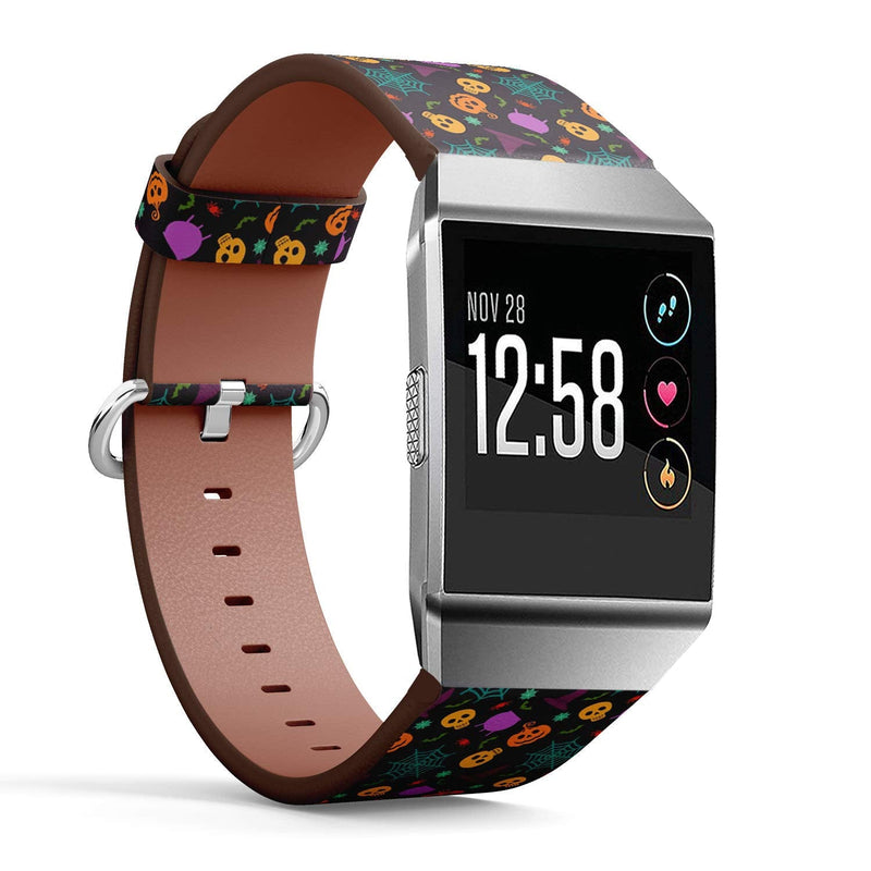 Compatible with Fitbit Ionic - Leather Watch Wrist Band Strap Bracelet with Stainless Steel Clasp and Adapters (Halloween Festive Decoration)