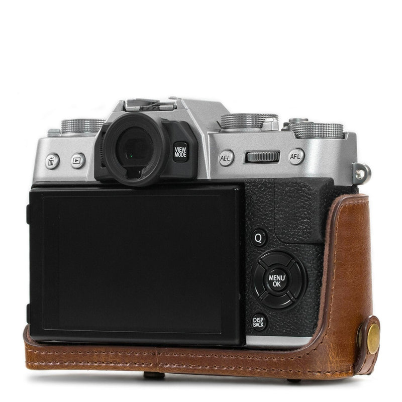 MegaGear Ever Ready Leather Camera Case and Strap Compatible with Fujifilm X-T30, X-T20, X-T10 (16-50mm / 18-55mm Lenses) Dark Brown