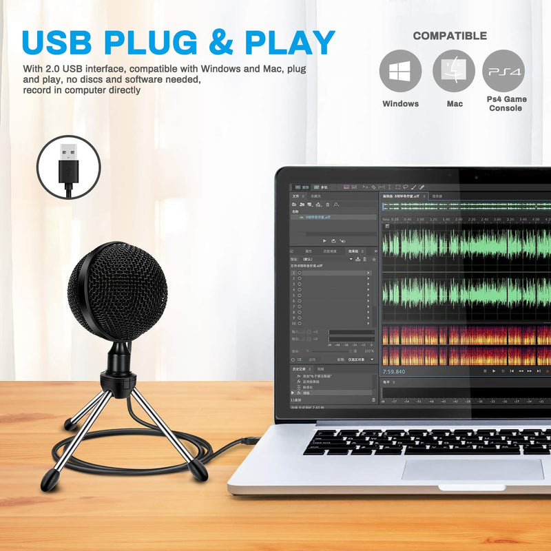 [AUSTRALIA] - USB Desktop Condenser Microphone, Jhua Mini Desk Microphone with Tripod Omnidirectional Microphone for Computer, PC, MAC Desktop Gaming Mic for Podcasting, Vlog, PS4, Studio Recording, Yahoo, YouTube 