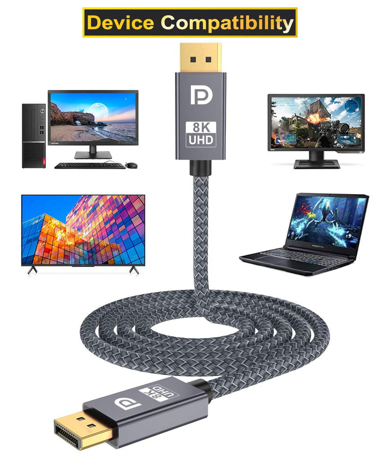 [AUSTRALIA] - Itramax 8K 60Hz DisplayPort Cable 6.6FT (2-Pack),DP 1.4 Male Ultra High Speed Cord for Laptop/PC/TV/Gaming Monitor,Support HBR3 Bandwidth of 32.4Gbps,4K@144Hz,2K@165Hz,1080P@240Hz(DP 1.2 Compatible) Gray 