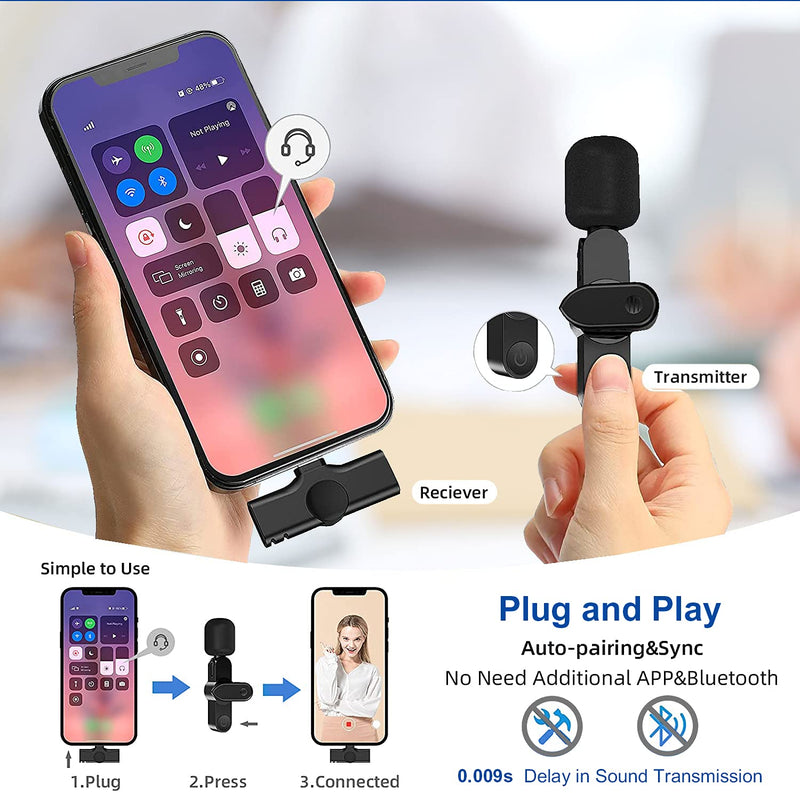 Norwii Wireless Lavalier Microphone for iPhone iPad, Plug-Play Smart Mic for Recording, Auto-syncs Mini Collar Microphone for YouTube, TikTok, Facebook Live Stream Vlog