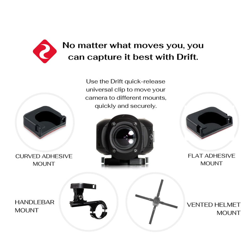 Drift Adhesive Mount Kit - Perfect Accessories to Mount Your Drift Camera to Motorcycles, Helmets and Flat Surfaces