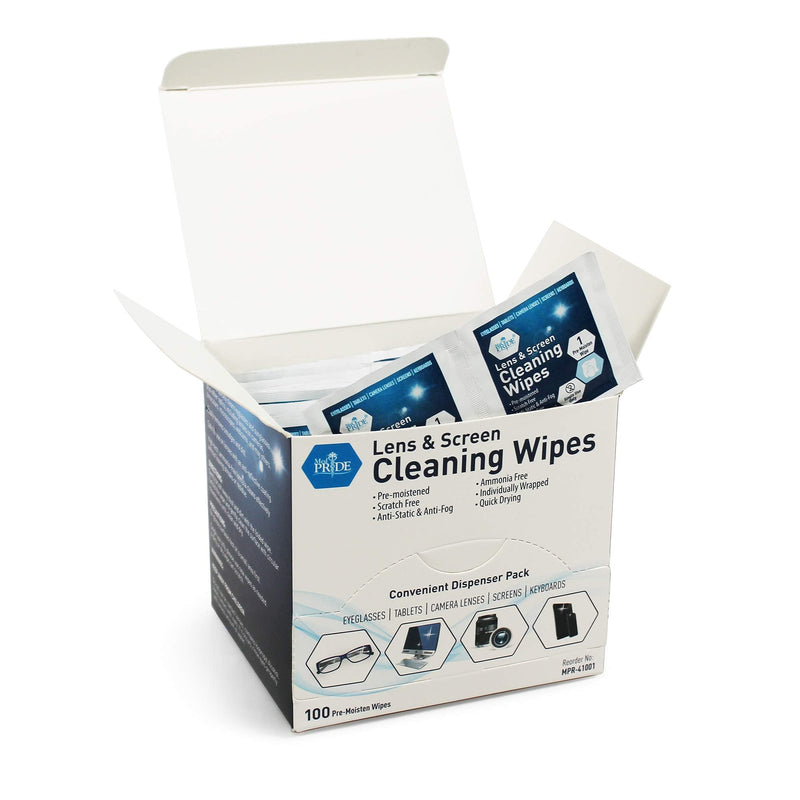 [AUSTRALIA] - Medpride Premoistened Lens Wipes| Anti-Static, Anti-Fog, Quick-Dry & Scratch-Free| Cleaning Cloths for LED Touch Screen, iPhones, iPads, Computer Monitors, Eyeglasses, Camera Lenses, Laptop (100) 100 