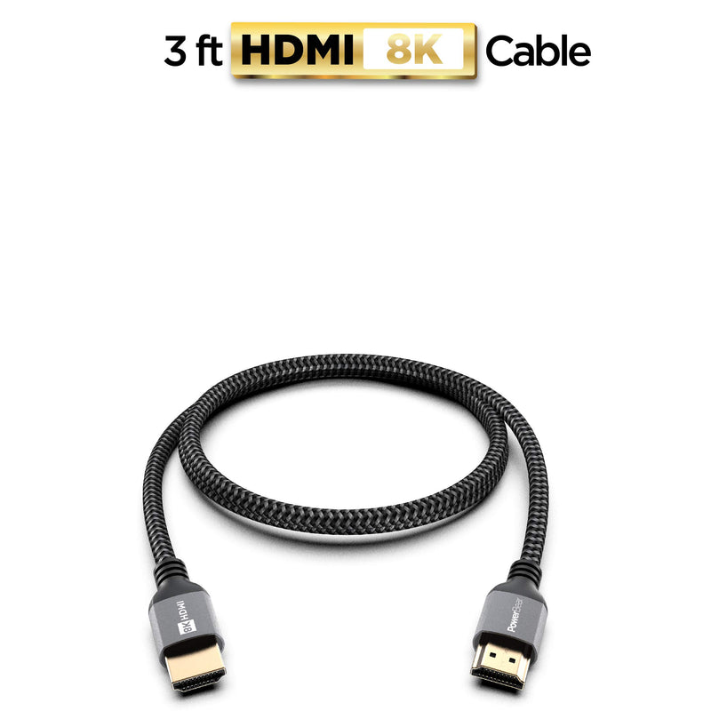 PowerBear 8K HDMI Cable 3 ft | High Speed, Braided Nylon & Gold Connectors, 8K @ 60Hz, 4K @ 120 HZ, 2K, 1080P & ARC Compatible | for Laptop, Monitor, PS5, PS4, Xbox One, Fire TV, Apple TV & More 3 Feet 1