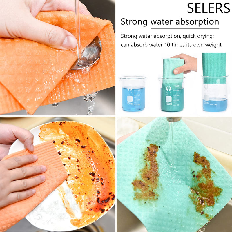 SELERS Swedish Dish Clothes, 10-Pack Eco Friendly & Sustainable Biodegradable Cellulose Sponge Cloths For Washing Dishes,Washable and Reusable