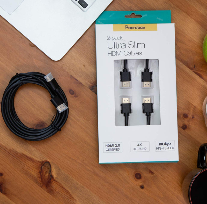 Pacroban Slim 4K HDMI Cable (3ft - 2pack, Black) 3ft - 2pack
