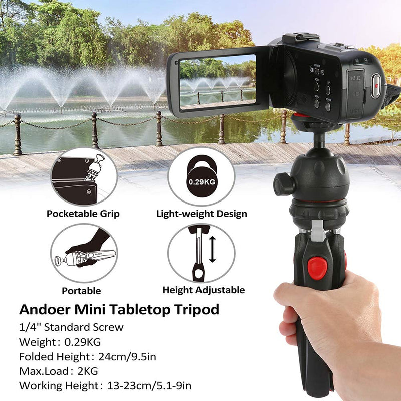 Andoer Mini Tabletop Tripod Phone Camera Tripod Removable Ball Head Portable Foldable with 1/4" Mounting Screw for DSLR/Mirrorless Cameras DV LED Video Light